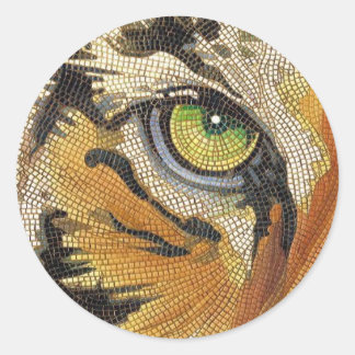 "Tiger Tiles" Tiger Face Mosaic Watercolor Classic Round Sticker