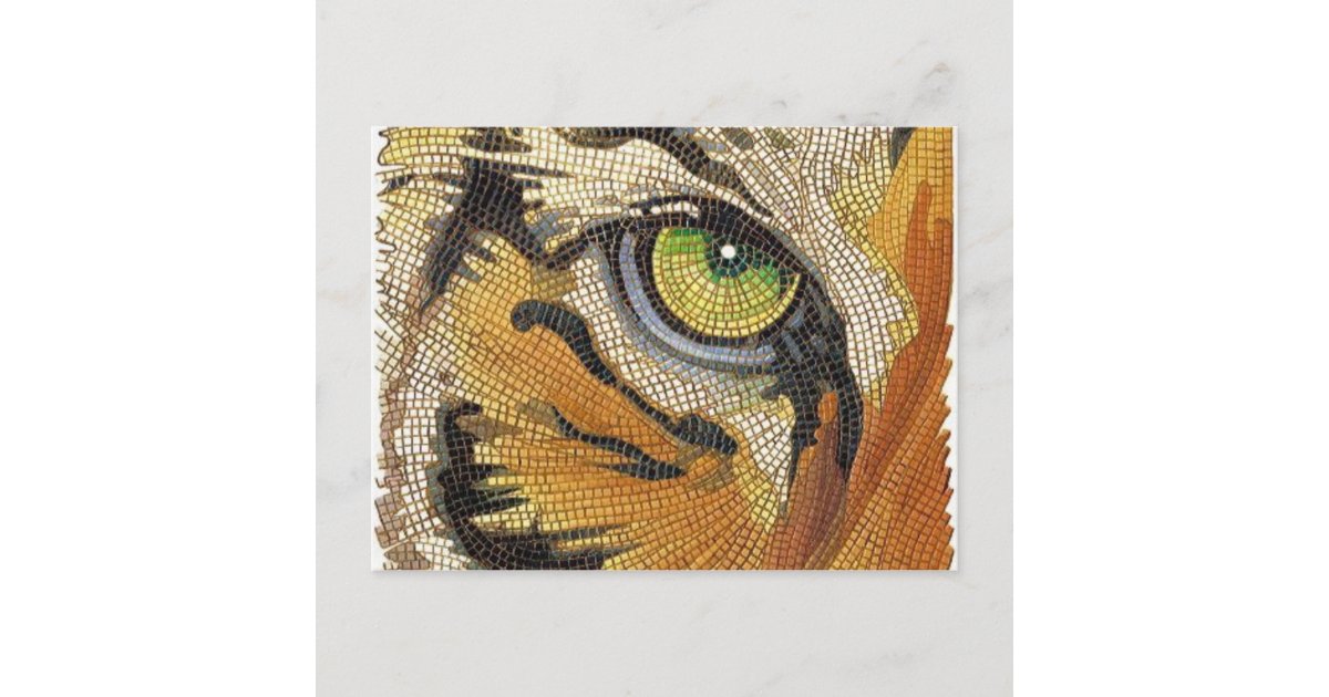 "Tiger Tiles" Tiger Face Mosaic Watercolor Postcard | Zazzle