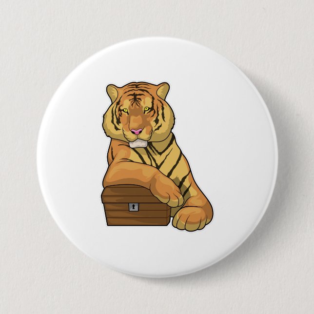 Tiger Treasure chest 3 Inch Round Button (Front)