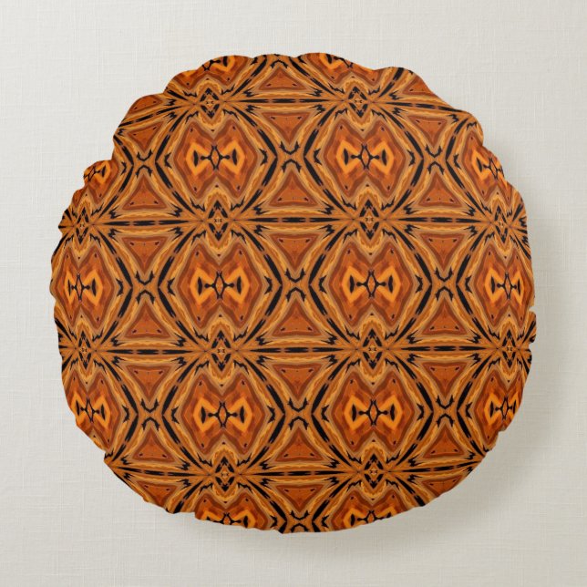 Tiger Tribal Modern Abstract Geometric Round Pillow (Front)