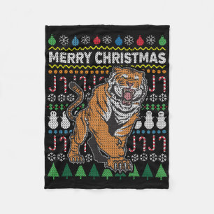 Tiger Ugly Christmas Sweater Wildlife Series Fleece Blanket