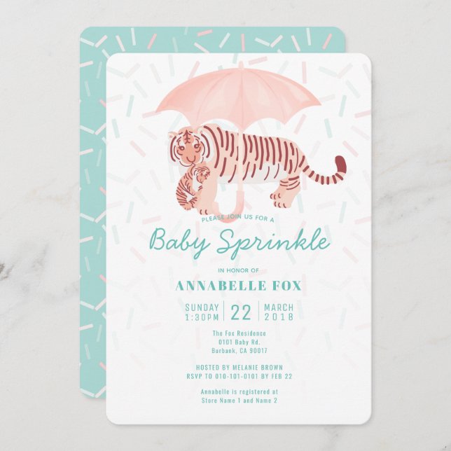 Tiger Umbrella Baby Sprinkle Shower Invitation (Front/Back)