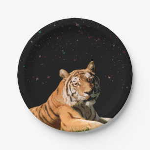 Tiger under the stars Paper Plate