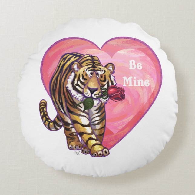 Tiger Valentine's Day Round Pillow (Front)