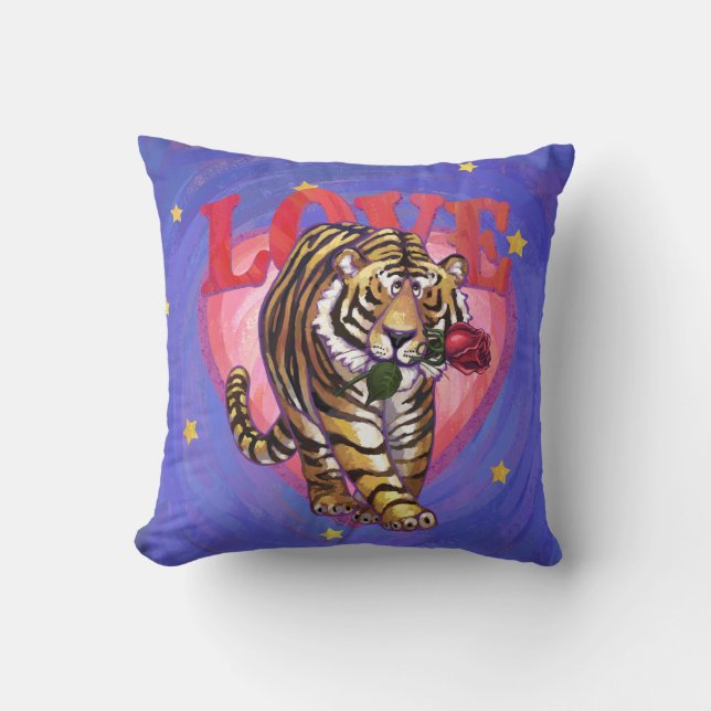 Tiger Valentine's Day Throw Pillow (Front)