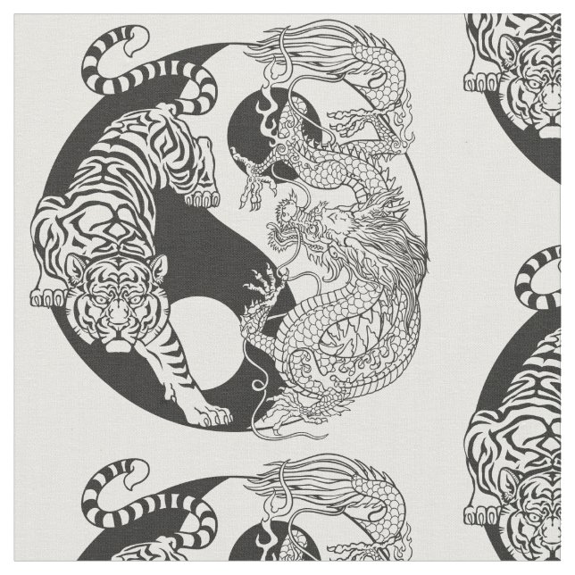 Tiger versus Chinese dragon in the yin yang  Fabric (Close Up)