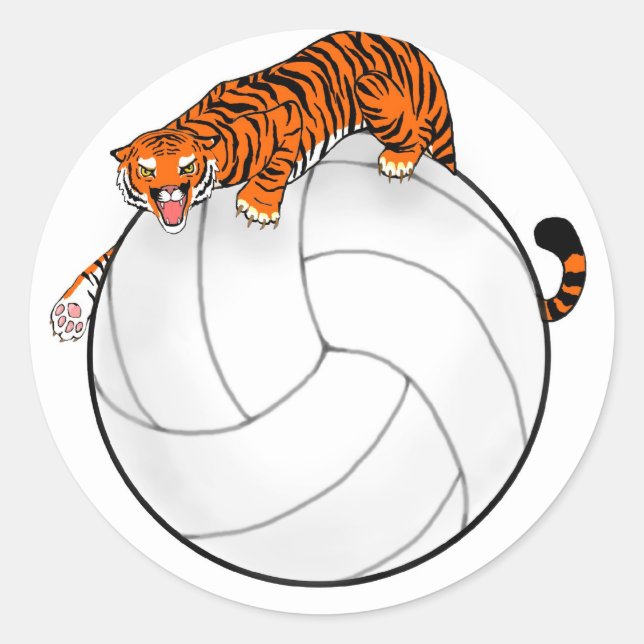 Tiger Volleyball Round Sticker (Front)