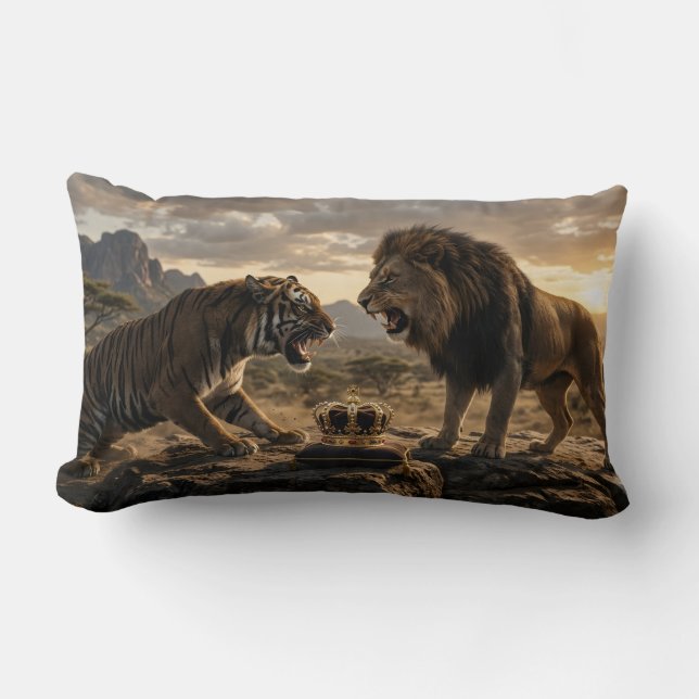 Tiger vs. Lion Lumbar Pillow (Front)