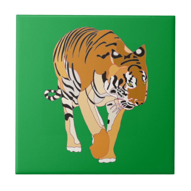 Tiger Walking Digital Painting Ceramic Tile (Front)