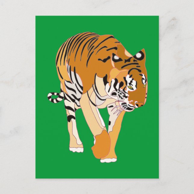 Tiger Walking Digital Painting Postcards (Front)