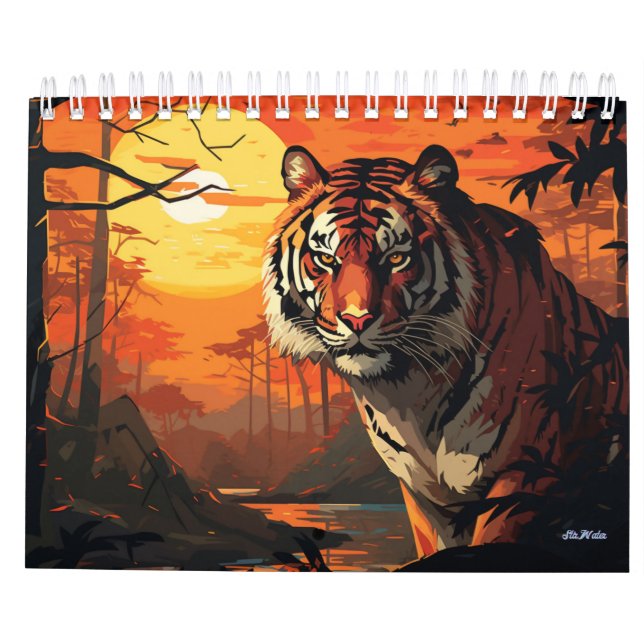 tiger wall monthly calendar 2025 (Back)