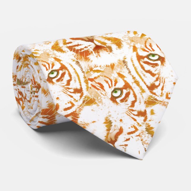 Tiger Watercolor Face Pattern Tie (Rolled)