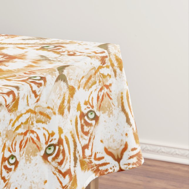 Tiger Watercolor Faces Pattern Tablecloth (In Situ)