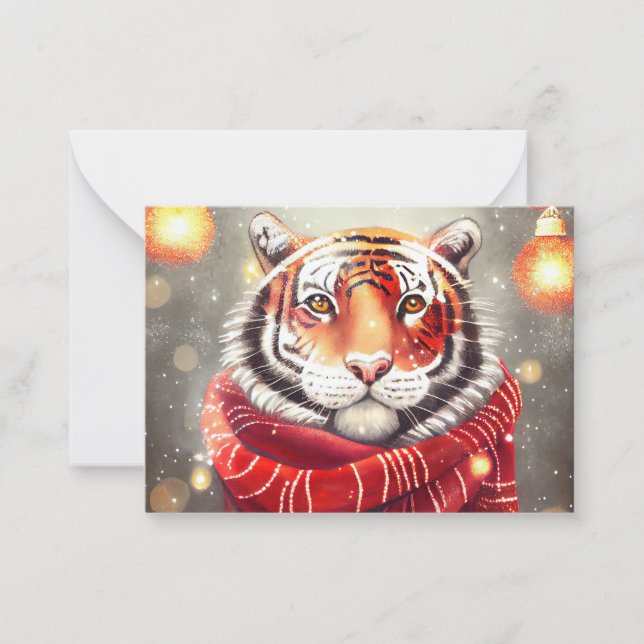 Tiger wearing a scarf for the holidays card (Front)