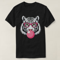 Tiger Wearing Glasses and Blowing Pink Bubble Gum