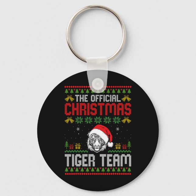 Tiger Wearing Santa Hat Xmas Lights Merry Christma Keychain (Front)