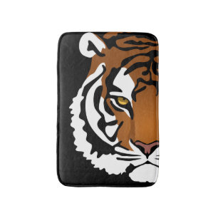 Tiger, Wild Cat on Black Bath Mat