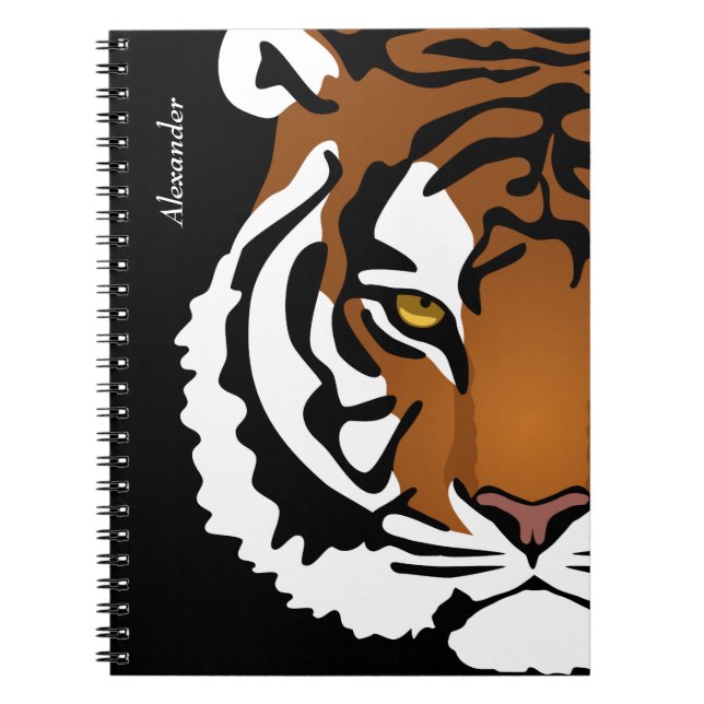 Tiger, Wild Cat on Black Notebook (Front)