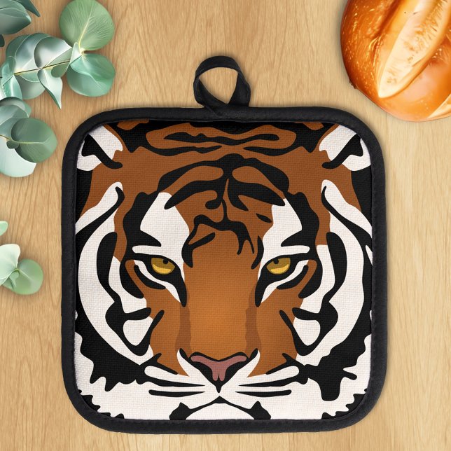 Tiger, Wild Cat on Black Pot Holder (Creator Uploaded)