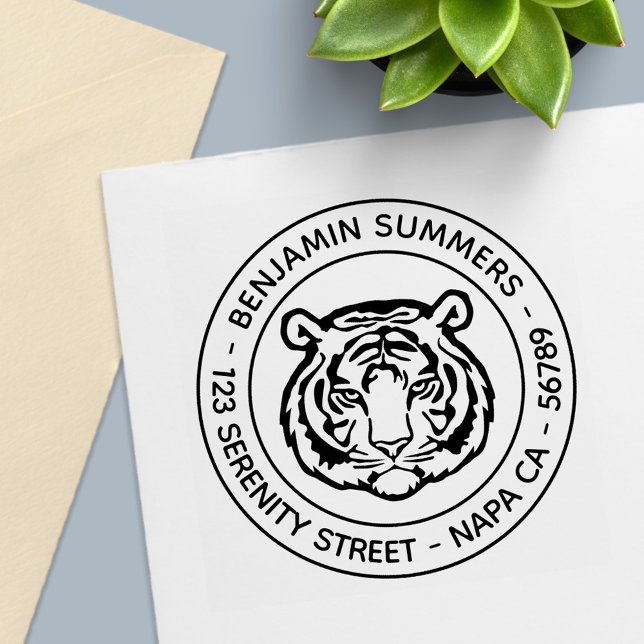 Tiger, Wild Cat Round Address Self-inking Stamp (Creator Uploaded)