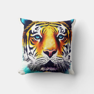 Tiger Wild Nature Animal Color Art Painting Throw Pillow