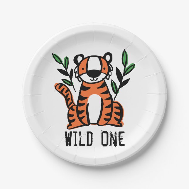 Tiger Wild One Birthday Party Paper Plate (Front)