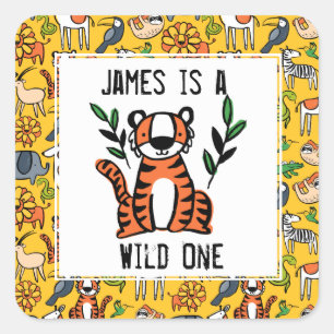 Tiger Wild One Birthday Party Square Sticker