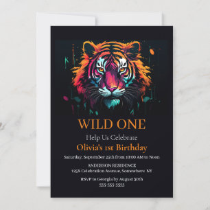 Tiger Wild One Birthday theme Invitation