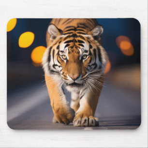 Tiger Wildlife Animal On Street Outdoors Mouse Pad