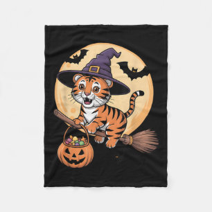 Tiger Witch Hat Pumpkin Halloween Costume Men Wome Fleece Blanket