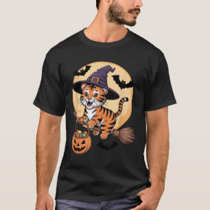 Tiger Witch Hat Pumpkin Halloween Costume Men Wome T-Shirt