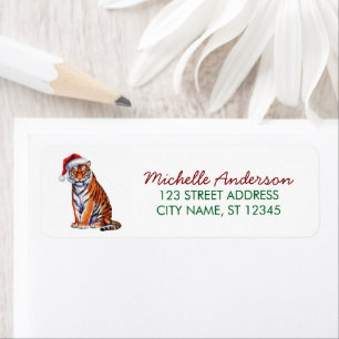 tiger with a Santa hat Christmas Return Address
