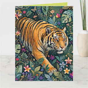 Tiger with Amber Eyes Fantasy Jungle Foliage Card