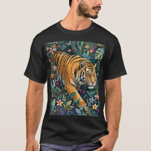 Tiger with Amber Eyes Fantasy Jungle Foliage T-Shirt
