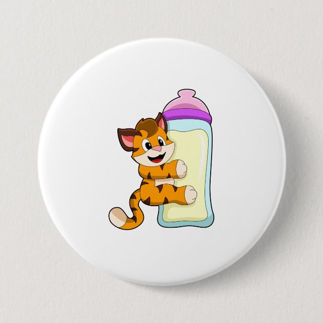 Tiger with Baby bottle of Milk 3 Inch Round Button (Front)