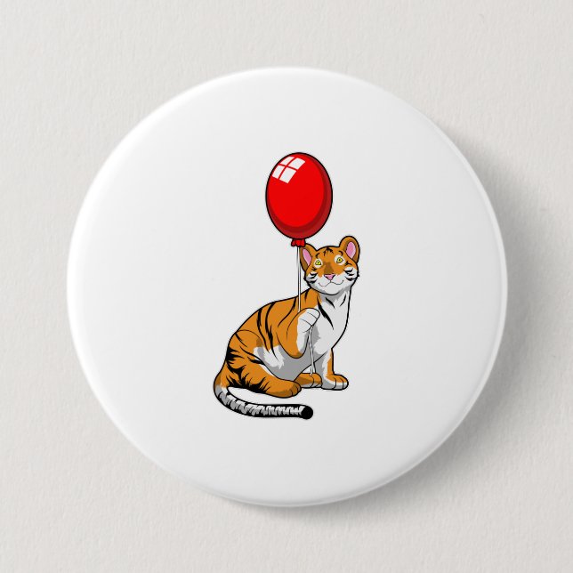 Tiger with Balloon 3 Inch Round Button (Front)