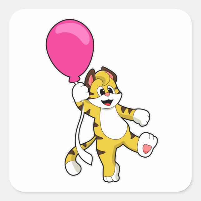 Tiger with Balloon Square Sticker (Front)
