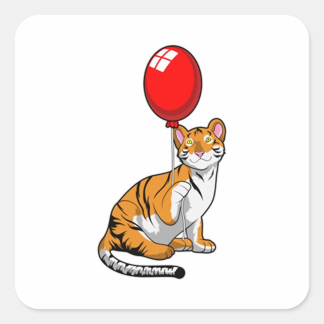 Tiger with Balloon Square Sticker (Front)