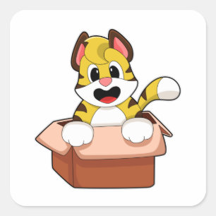 Tiger with Box Square Sticker