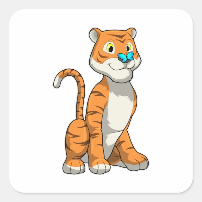 Tiger with Butterfly Square Sticker (Front)