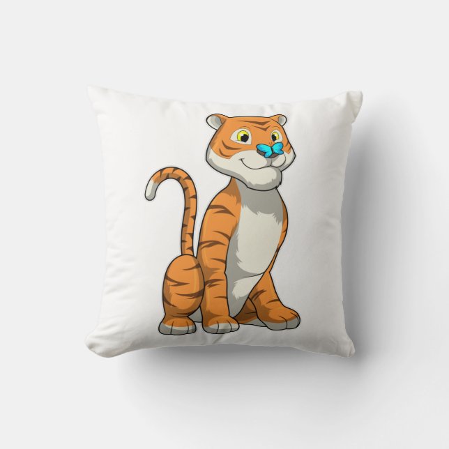 Tiger with Butterfly Throw Pillow (Front)