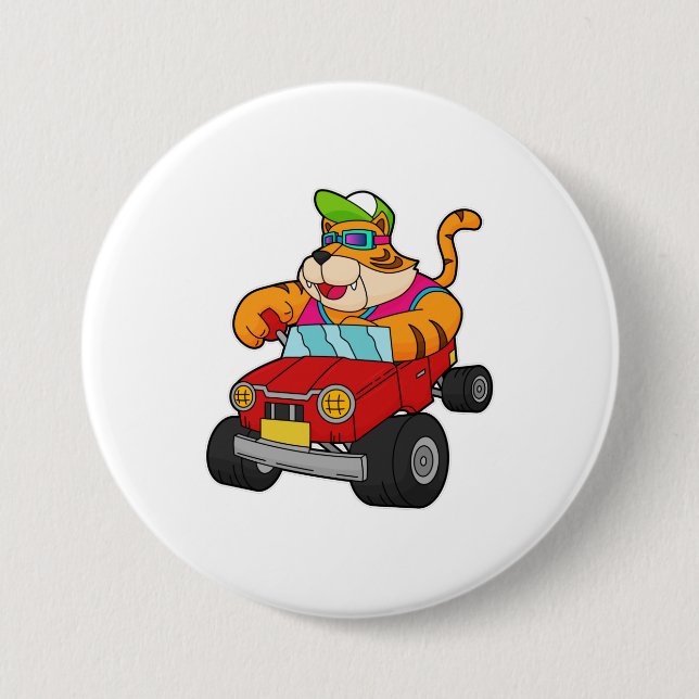 Tiger with Car 3 Inch Round Button (Front)