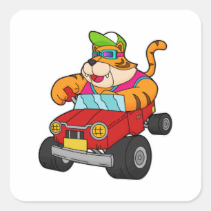 Tiger with Car Square Sticker