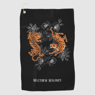 Tiger With Cherry Blossom Golf Your Name   Golf Towel