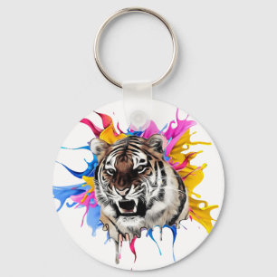 Tiger with Colourful Splash  Keychain