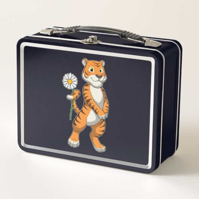 Tiger with Daisy Flower Metal Lunch Box (Front)