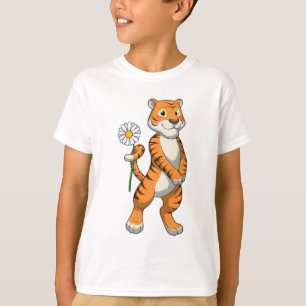 Tiger with Daisy Flower T-Shirt