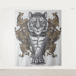 Tiger with Floral Art Deco Extra-Large Tapestry