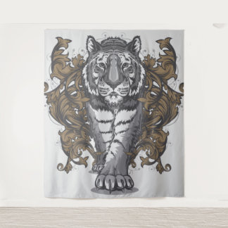Tiger with Floral Art Deco Extra-Large Tapestry