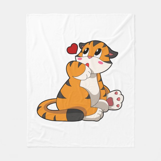 Tiger with Heart Fleece Blanket (Front)